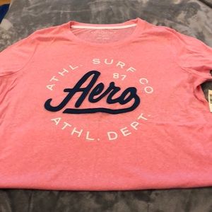 Aeropostale Heathered Coral Tee w/ Navy and White